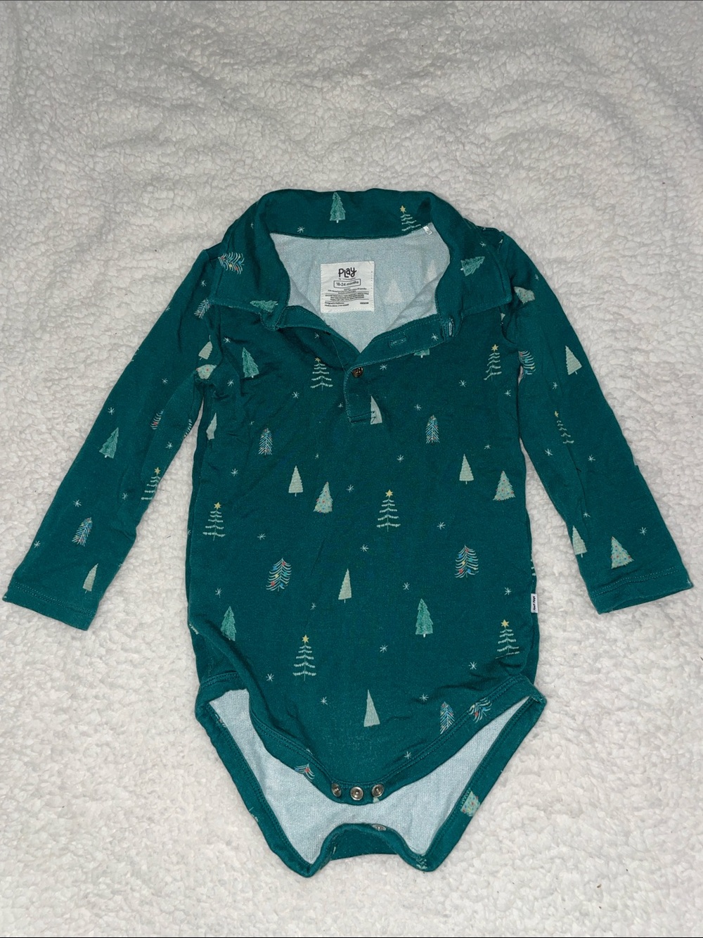Little Sleepies Teal Green Holiday Tree Long-Sleeve Polo Bodysuit